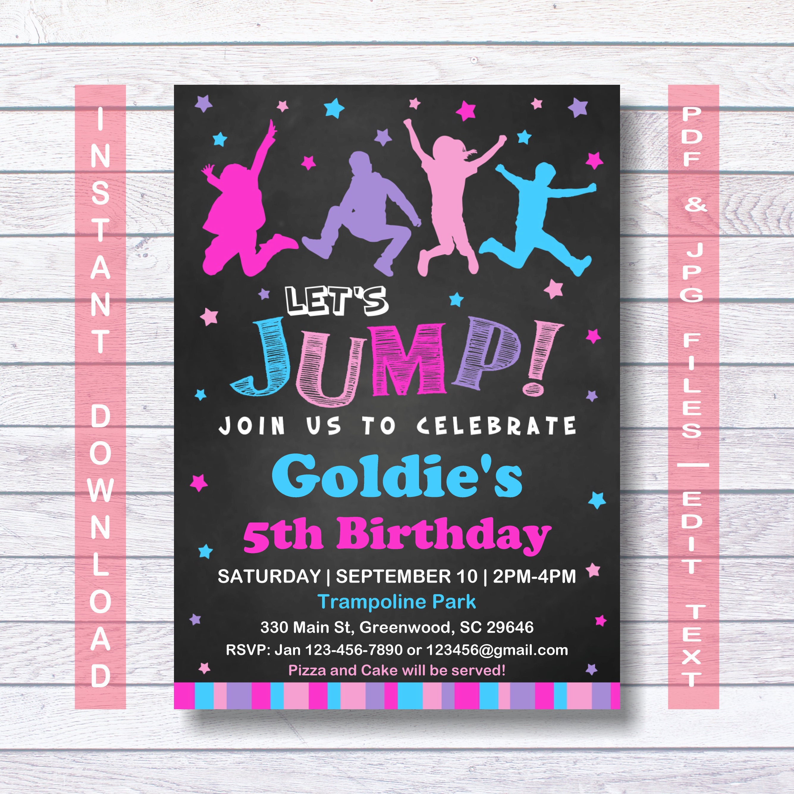 Girls jump birthday party invitations — pic 14
