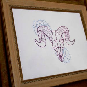 Water Buffalo Skull - Hand Embroidered Hoop Wall Art