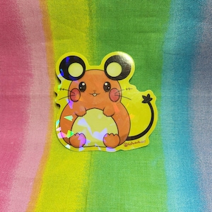 Sitting Dedenne Holographic Vinyl Sticker