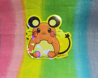 Sitting Dedenne Holographic Vinyl Sticker