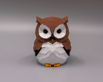 Estatua de búho colorida impresa en 3D: decoración multicolor vibrante para el hogar, figura de animal hecha a mano, perfecta para amantes y coleccionistas de búhos.