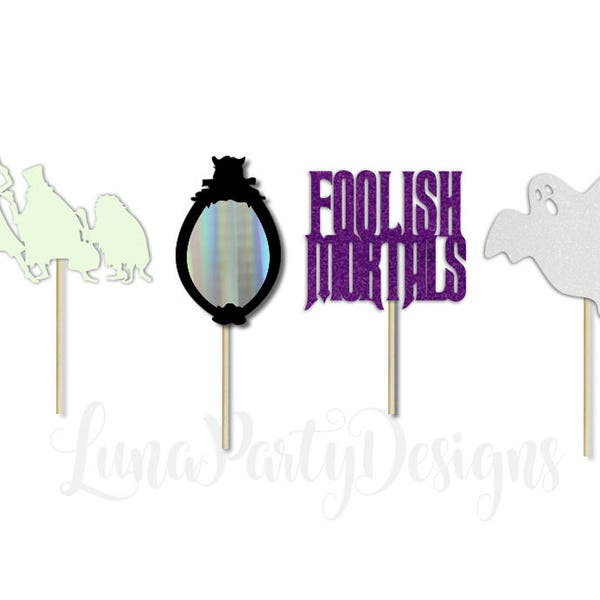 Haunted Mansion cupcake toppers with glow in the dark hitch hikers