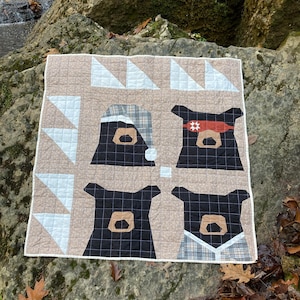 Sleepy Bear Baby Quilt, Sleepy Bear FPP Pattern, PJ Bear, Sleeping Cap Bear, Eye Mask Bear, FPP Baby Quilt