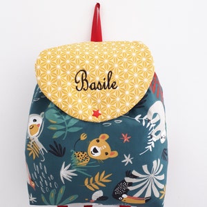 Personalized jungle child backpack, embroidered bag, nursery, school, child bag, satchel, kindergarten, personalized bag, boy bag, Christmas child gift image 1