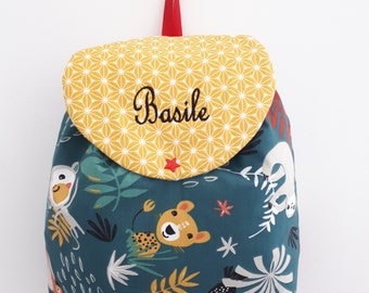 Personalized jungle child backpack, embroidered bag, nursery, school, child bag, satchel, kindergarten, personalized bag, boy bag, Christmas child gift