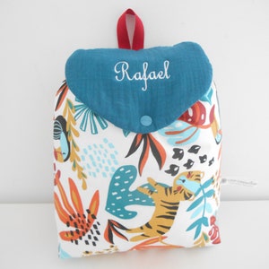 Personalized jungle child backpack, embroidered bag, nursery, school, child bag, satchel, kindergarten, personalized bag, boy bag, Christmas child gift tropique