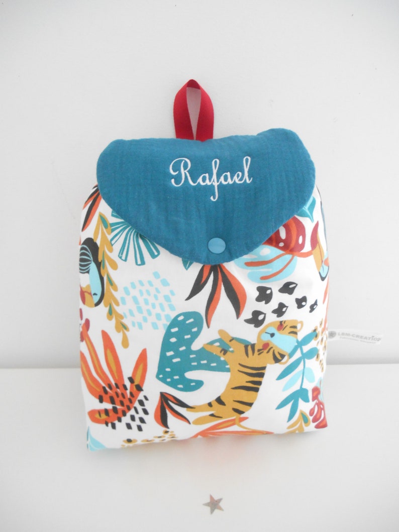 Personalized jungle child backpack, embroidered bag, nursery, school, child bag, satchel, kindergarten, personalized bag, boy bag, Christmas child gift tropique