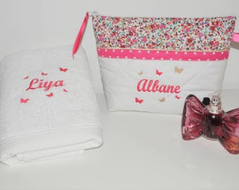 Trousse de toilette personnalisée, serviette personnalisées,seviette brodée,cadeau de naissance,cadeau anniversaire,cadeau bébé,cadeau fille