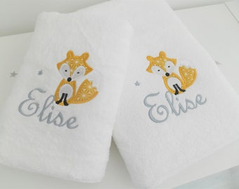 serviette de bain renard ou hérisson ou koala personnalisées,serviette enfant personnalisé, cadeau de noël,cadeau de naissance bébé