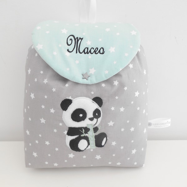 Sac a dos enfant panda personnalisé, brodé, pour crèche, balade, école, sport, danse, maternelle, goûter,cadeau enfant noël