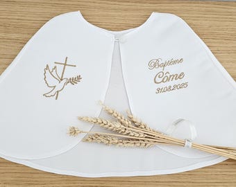 Cape bébé et enfant blanche pour baptême, Motif aux choix et cape enfant personnalisée