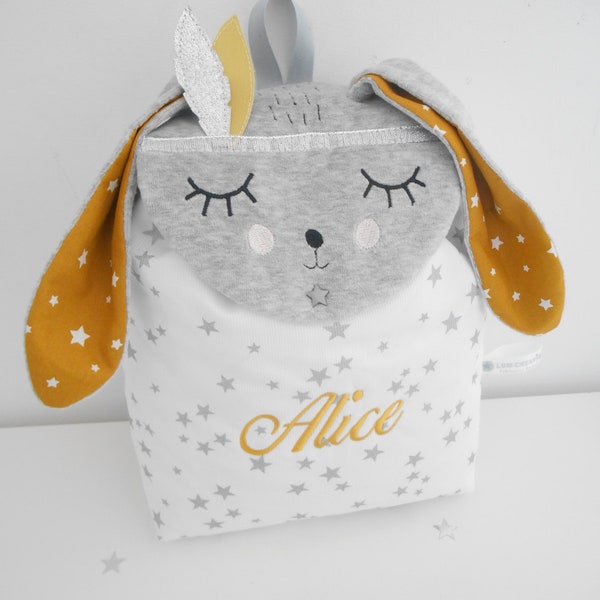 Personalisierter Kinderrucksack mit indischem Kaninchen, bestickte Tasche, für Kindergarten, Spaziergang, Schule, Kindertasche, Schultasche, Kindergarten, personalisierte Tasche