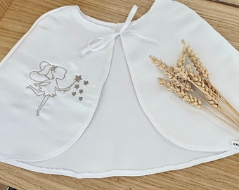 Cape bébé et enfant en satin blanc pour baptême, Motif aux choix et cape enfant personnalisée