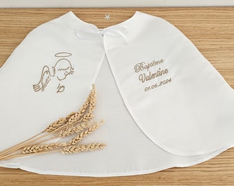 Cape bébé et enfant en satin blanc pour baptême, Motif aux choix et cape enfant personnalisée