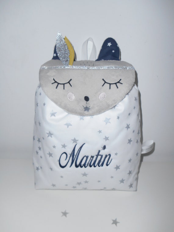 Sac a dos enfant le chat Miaou personnalisé, sac brodé, pour crèche,  balade, école,sac enfant,cartable, maternelle, sac personnalisé -   France