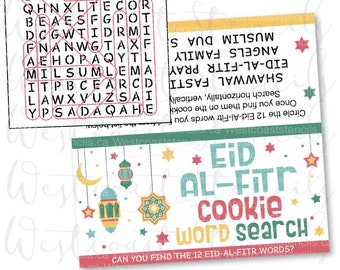 DIGITAL Eid Al Fitr Word Search Bag Topper and Solution, pdf file for printing