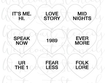 Swiftie Conversation Hearts Stencil, Convo Hearts, Valentine's Day, Cookie Stencil