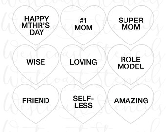 Mom Conversation Hearts Stencil, Convo Hearts, Mother's Day, Cookie Stencil