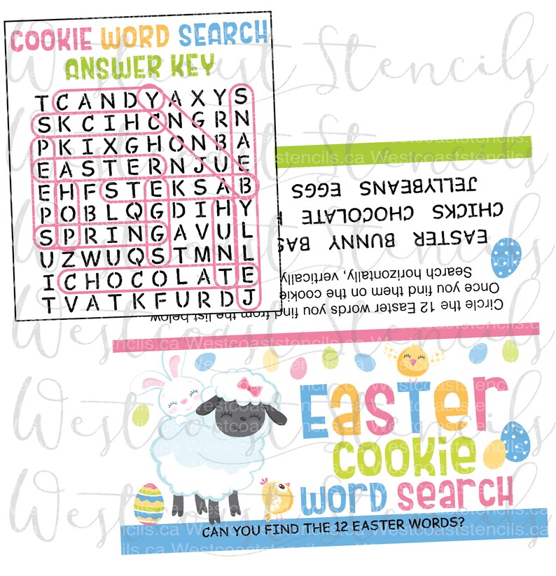 DIGITAL Easter Word Search Bag Topper and Solution, pdf file for printing image 1