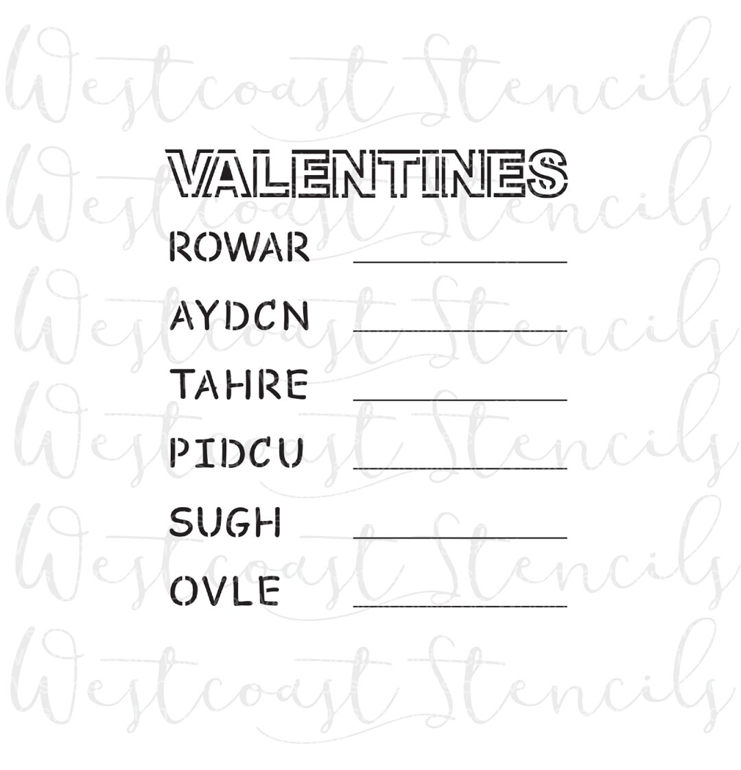 Valentine Word Scramble Stencil, Jumble, Cookie Stencil 