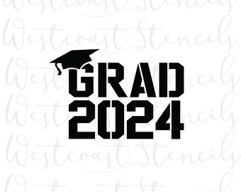 Grad 2024 Stencil, Block Style, Graduation, School, Cookie Stencil