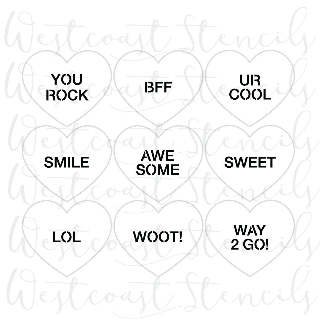 Kid Friendly Conversation Hearts Stencil, Convo Hearts, Valentine's Day ...
