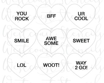 Kid Friendly Conversation Hearts Stencil, Convo Hearts, Valentine's Day, Cookie Stencil