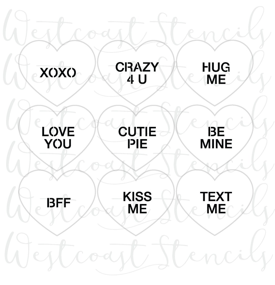 Conversation Hearts Stencil, Convo Hearts, Valentine's Day, Cookie ...