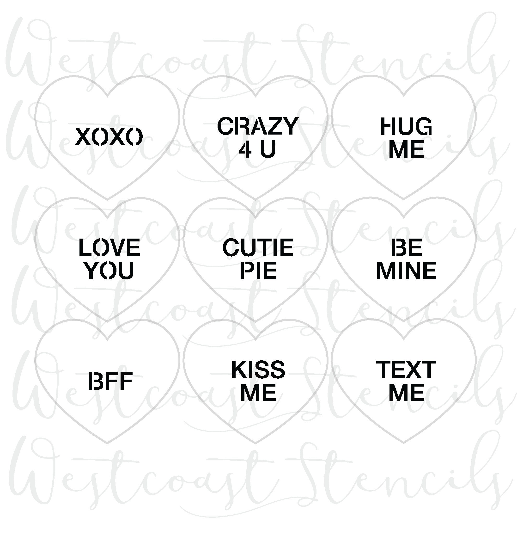 Conversation Hearts Stencil, Convo Hearts, Valentine's Day, Cookie Stencil