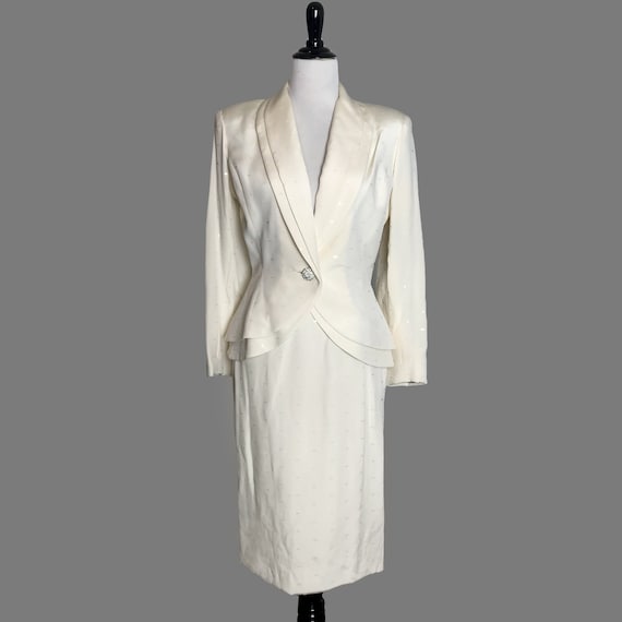 Vintage Travilla Evening Suit Ivory Sz 8, 80s Vint
