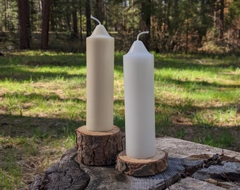 Sustainable emergency candles, thick tapers handcrafted from recycled wax, freestanding, hand poured, 6.5 inches tall, choose white or cream