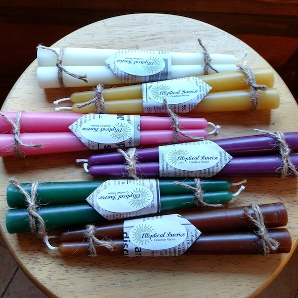 Recycelte Stumpenkerzen, umweltfreundlich, glatt, handgefertigt aus recyceltem Wachs, Hand gegossen, einzigartige Farben, Paarweise, 21 cm hoch