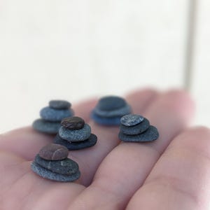 Miniature stacking stones, set of 3, real tiny beach rocks for meditation, dollhouse beach decor, fairy garden sea stones, teeny tiny cairns