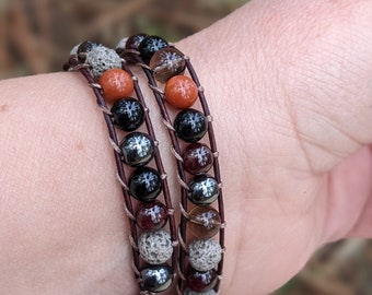 Root chakra bracelet, aromatherapy wrap bracelet, unisex adjustable chakra bracelet, handmade, natural gemstones, single or double wrap