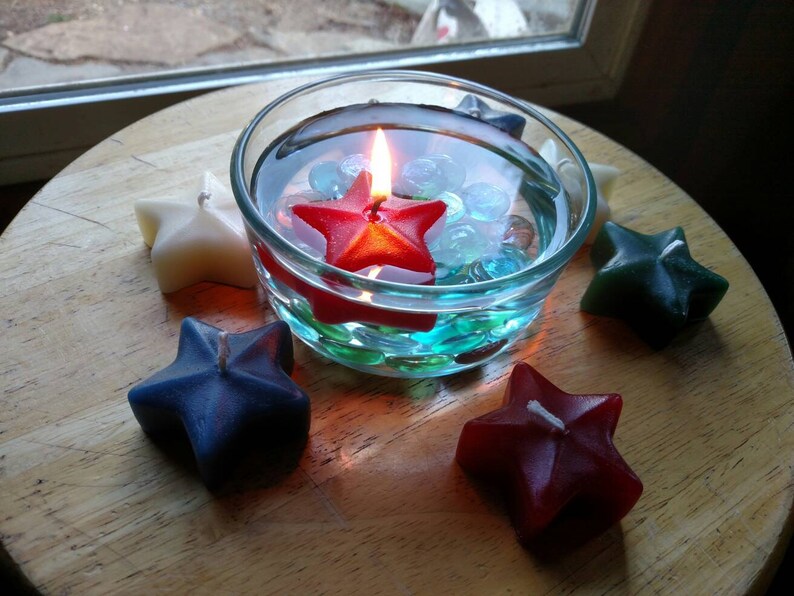 Star floating candle, eco-friendly handmade from reclaimed/recycled wax, mix and match unique colors, hand poured, 2 by 3/4 inches image 5