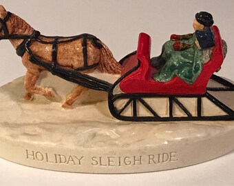 Horse Drawn Sleigh Sebastian Miniature Vintage Christmas Holiday Sleigh Ride Horse Drawn Decor Collectible Figurine 1986