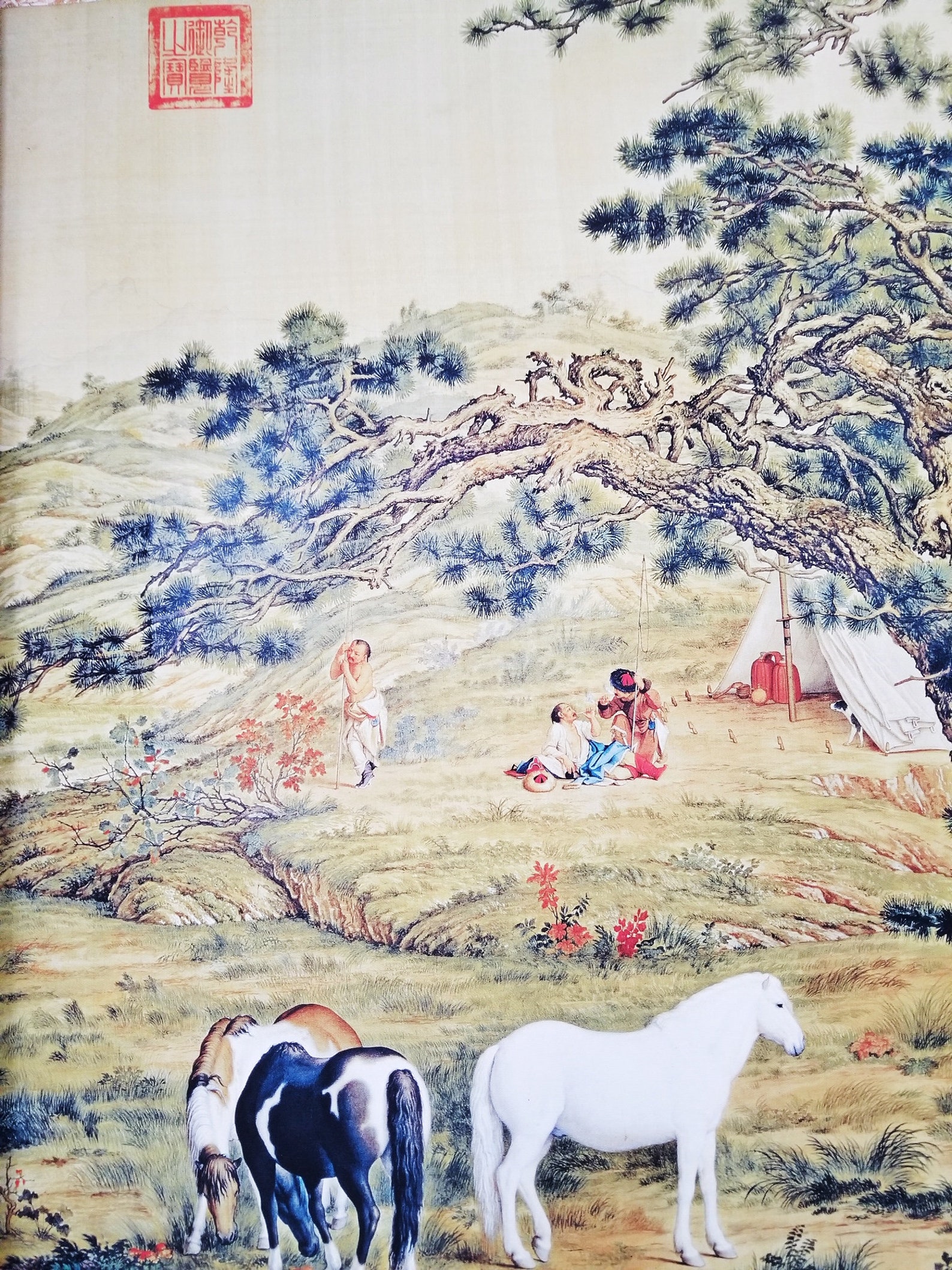 百駿圖 One Hundred Horses in A Landscape Antique Chinoiserie Vintage Silk ...