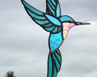 Iridescent Stained Glass Hummingbird