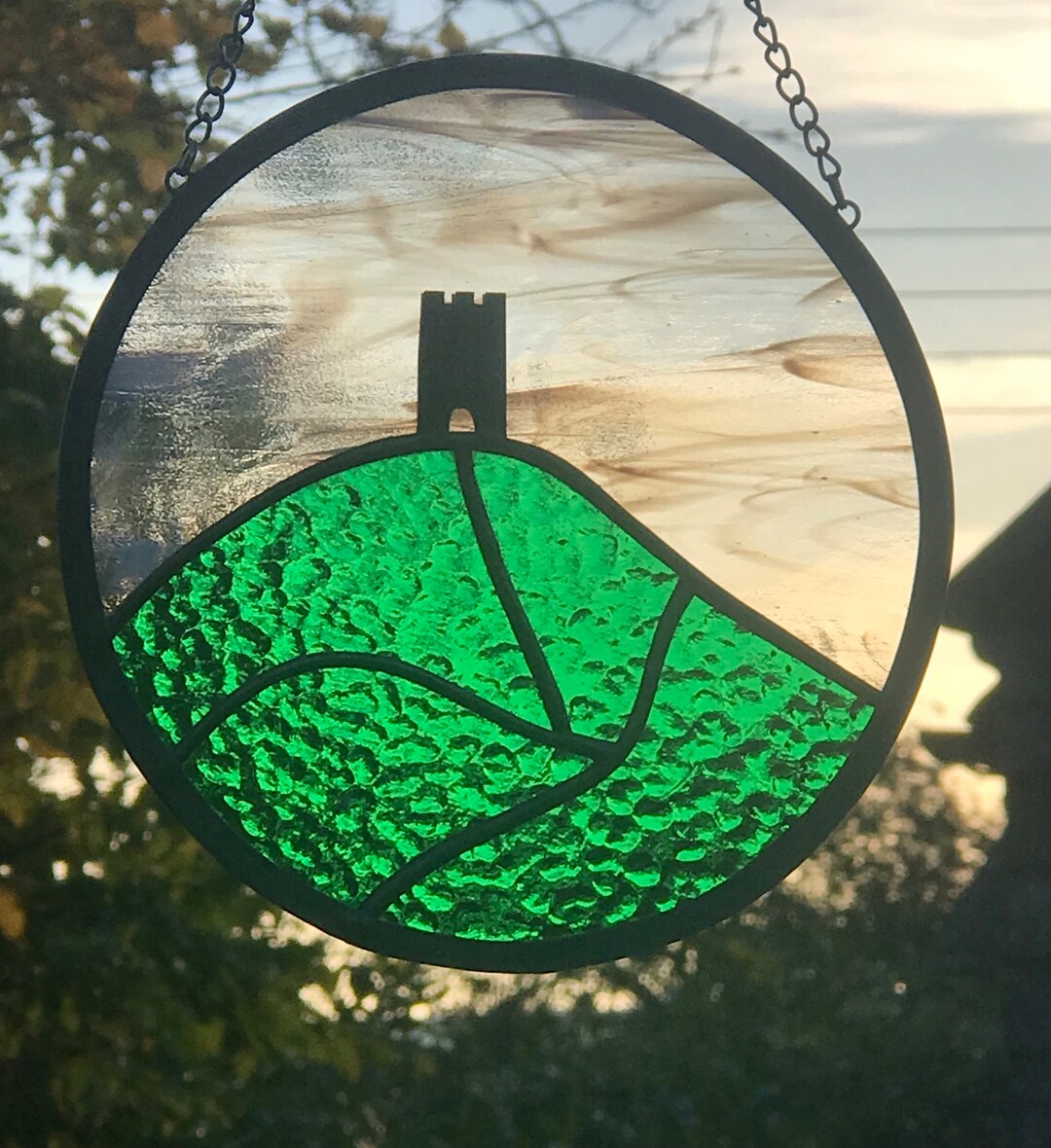 Circular Stained Glass Glastonbury Tor. Etsy