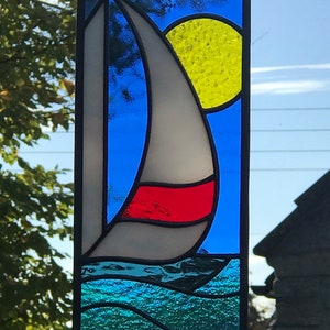 Stained Glass Sailing Boat Panel.
