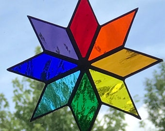 Stained Glass 8 Point Rainbow Colour Star