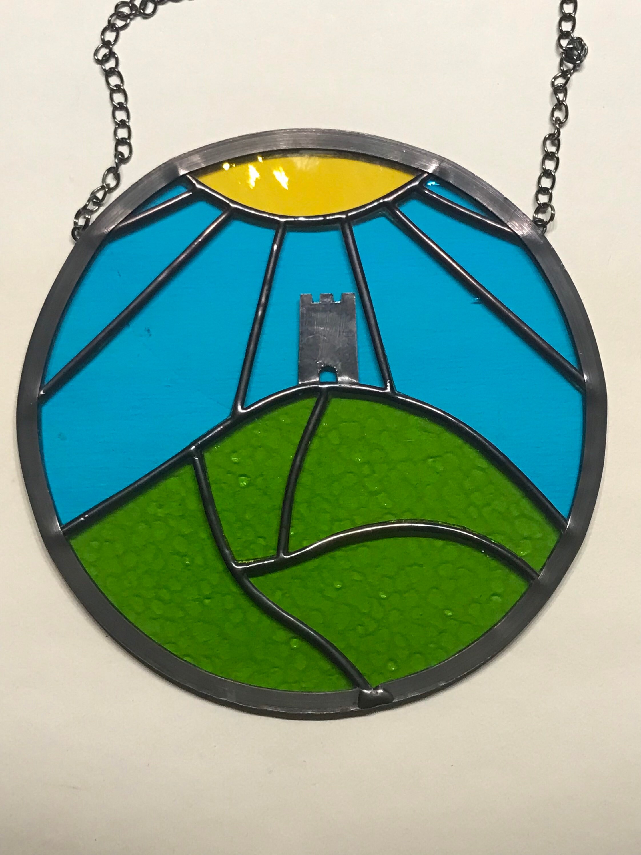 Circular Stained Glass Glastonbury Tor With Sun Rays Etsy UK