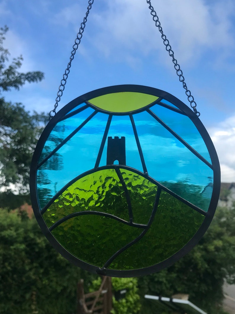 Circular Stained Glass Glastonbury Tor With Sun Rays Etsy UK