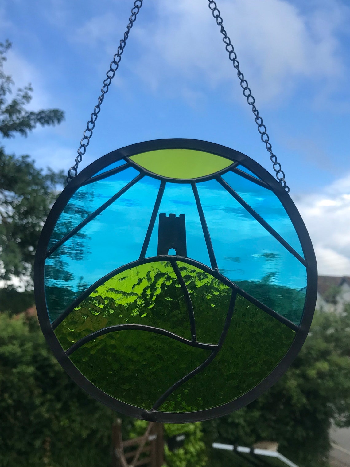 Circular Stained Glass Glastonbury Tor With Sun Rays Etsy UK