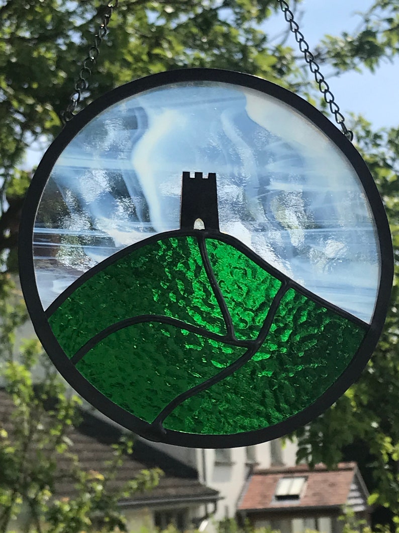 Circular Stained Glass Glastonbury Tor. image 2