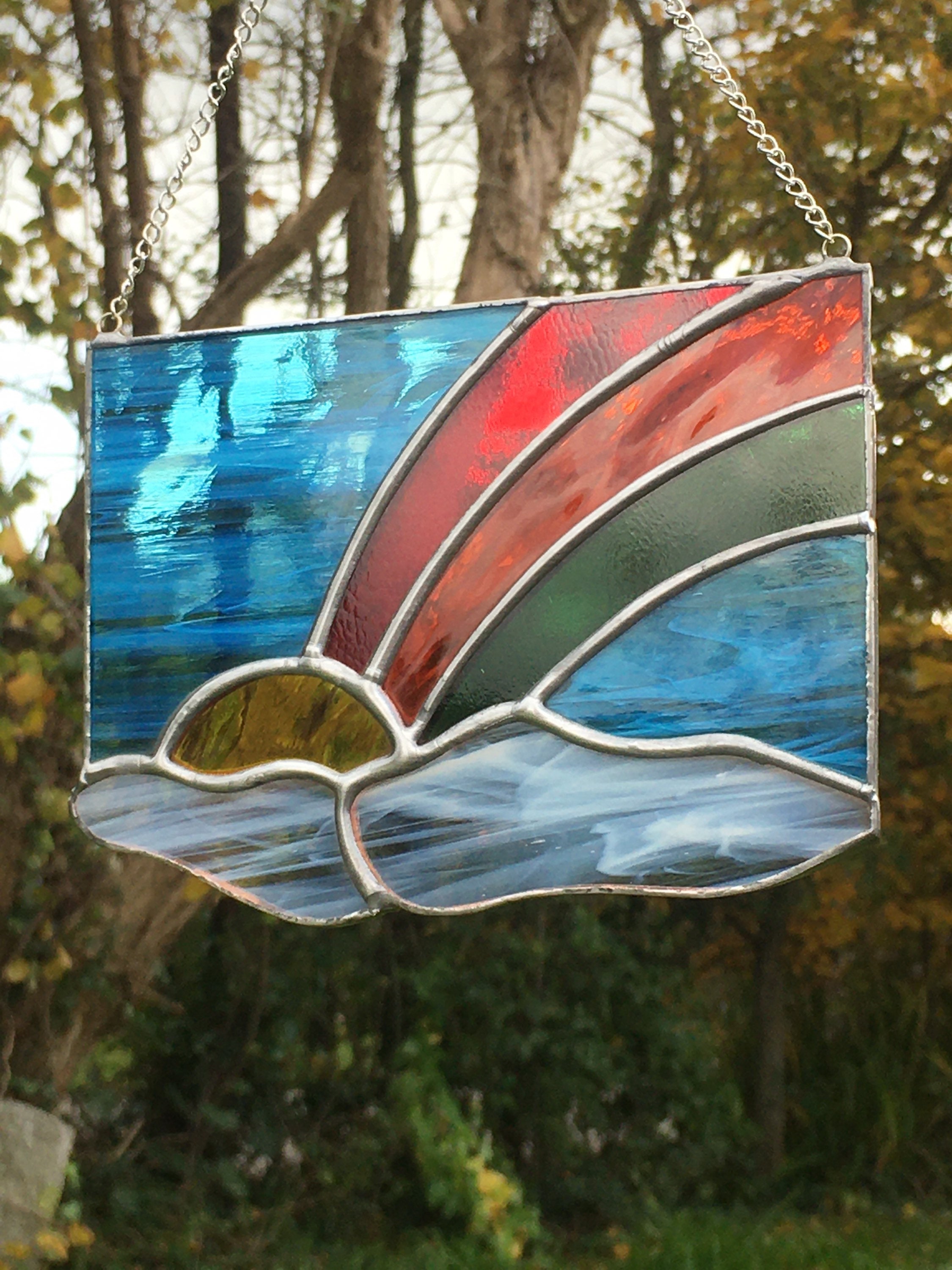 Stained Glass Panel. Sunrise & Rainbow. Etsy