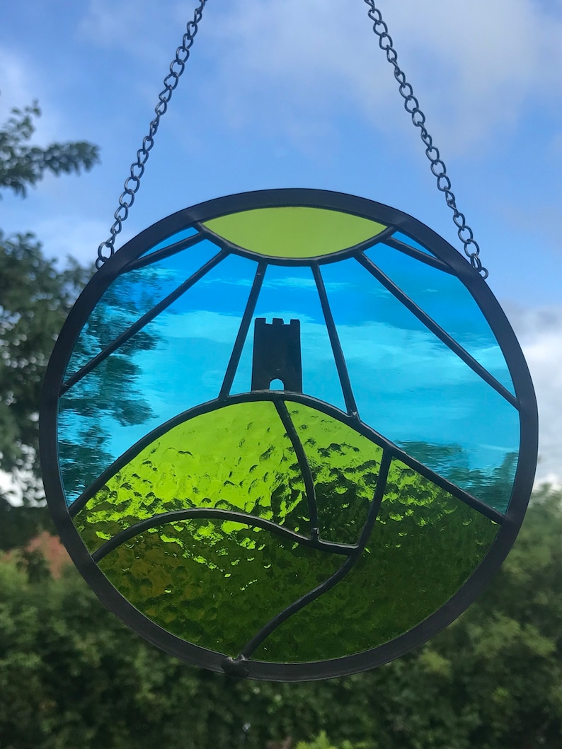 Circular Stained Glass Glastonbury Tor With Sun Rays Etsy UK