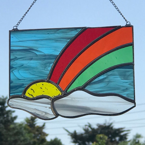 Stained Glass Panel. Sunrise & Rainbow.