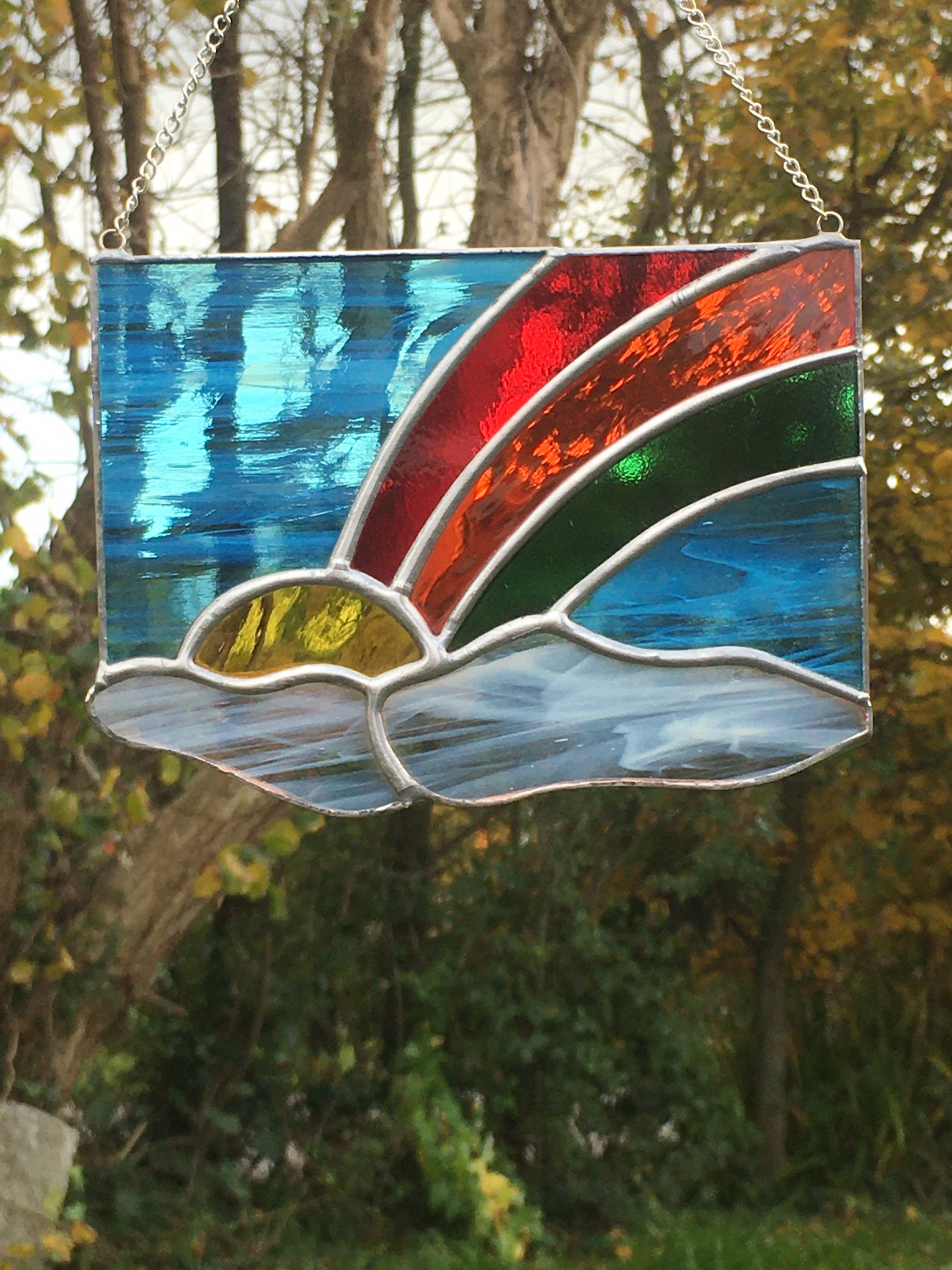 Stained Glass Panel. Sunrise & Rainbow. Etsy