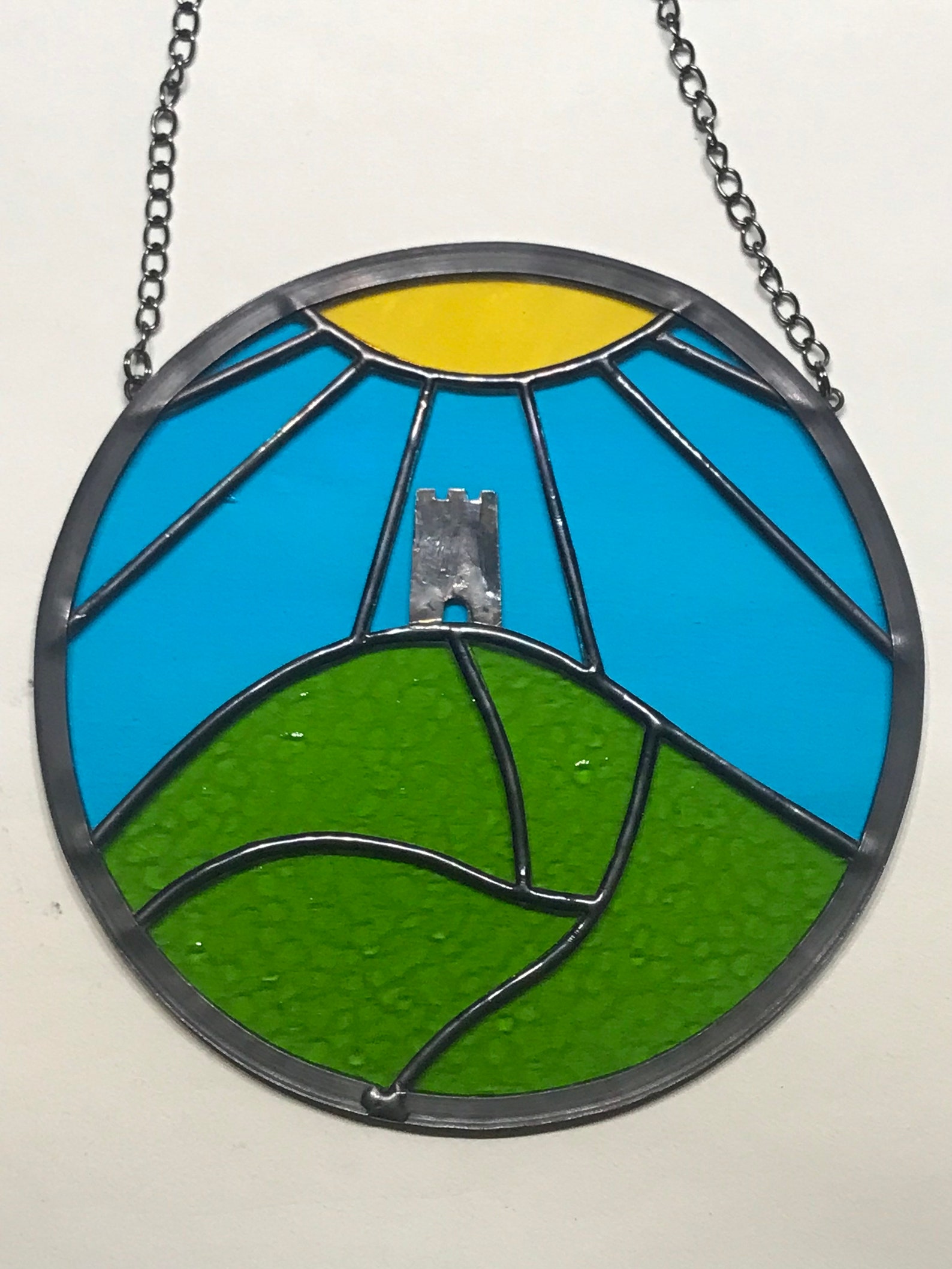 Circular Stained Glass Glastonbury Tor With Sun rays Etsy